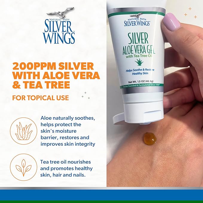 Natural Path Silver Wings 200ppm Silver with Aloe Vera Gel and Tea Tree Oil - Soothing Skin Care - 1.5 oz