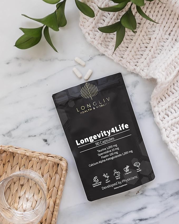 Longevity4Life - Ultimate Cellular Health Supplement - Fisetin, Taurine, Calcium Alpha-Ketoglutarate, and Spermidine Capsules for Longevity and Vitality - Made in USA - Physician Formulated