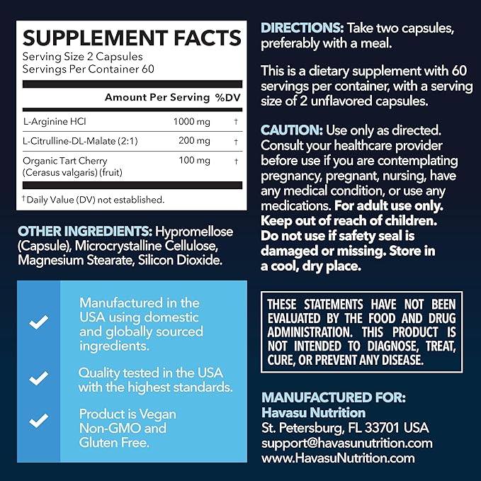 L-Arginine Capsules with L-Citrulline - Nitric Oxide Supplement - L Arginine and L Citrulline Blend - 120 Count - Vegan, Non-GMO Capsules for Performance, Endurance and Muscle Support - 2 Month Supply