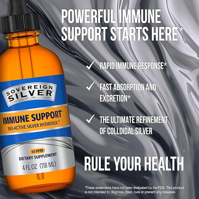 Sovereign Silver Immune Support - Colloidal Silver, Bio-Active Silver Hydrosol, 10 ppm, Liquid Dropper, 4 Fl Oz, (118 mL)