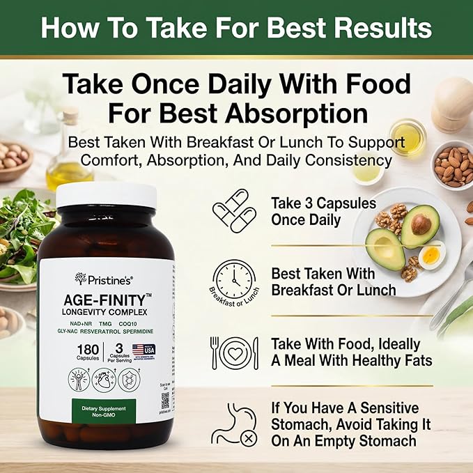 Age Finity NAD & NR Cellular Optimzation Mitochondrial Supplement - NAD, Nicotinamide Riboside, TMG, CoQ10, GlyNAC, Resveratrol, Spermidine - Cellular Longevity - 3rd Party Tested Glass Bottle
