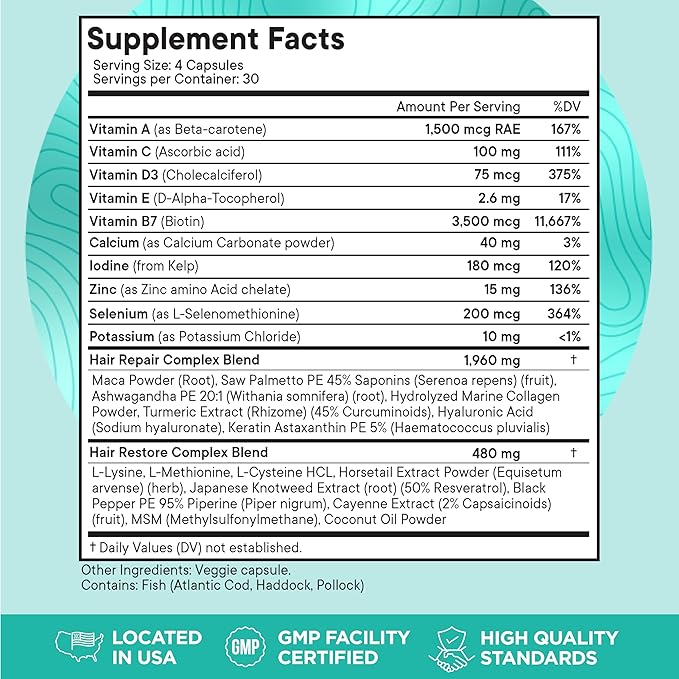 Women's Balance Hair Growth Supplements, Ages 45 and Up, Customer Proven for Visibly Thicker Hair and Scalp Coverage, Soy-Free, Made with 26 Ingredients Including Beta Carotenes - 1 Month Supply