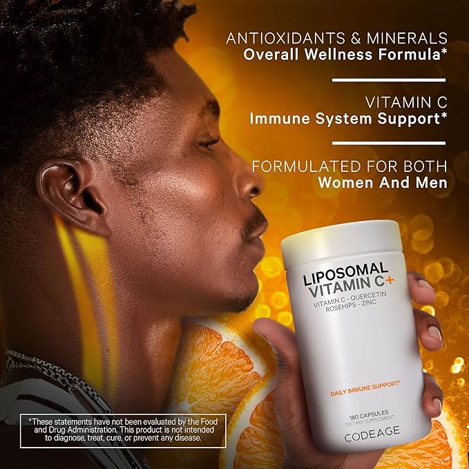 Codeage Liposomal Vitamin C 1500mg with Zinc, Elderberry, Citrus Bioflavonoids Grapefruit, Lemon, Orange Powder, Quercetin & Rose Hips Fruit – Vegan Supplement - Non-GMO, Vegan Pills - 2 Pack
