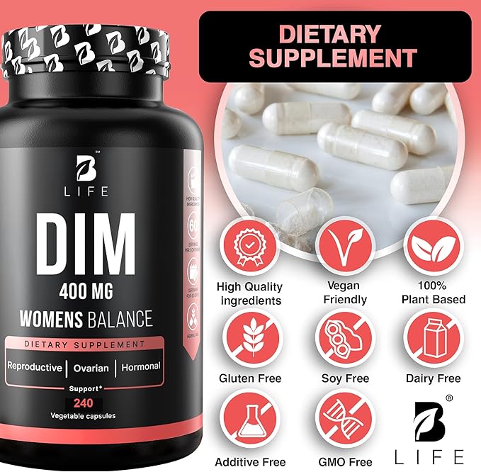 DIM Supplement 400 mg with Myo & D-Chiro Inositol, Dong Quai – Hormone Balance for Women – Fertility Supplements – Inositol Supplement - 240 Caps
