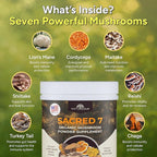 Naturealm Sacred 7 Organic Mushroom Powder Supplement | 7-Month Supply | 7-in-1 Blend with Lions Mane, Reishi, Chaga | Brain & Immune Support | 100% Fruiting Bodies for Coffee & Smoothies