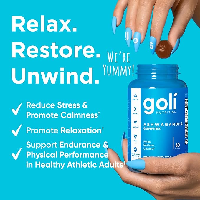 Goli Ashwagandha & Vitamin D Gummy 120 Count - Relax. Restore. Unwind. (Mixed Berry, KSM-66, Vegan, Plant Based, Non-GMO, Gluten-Free & Gelatin Free), Pack of 2
