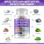 Magnesium Complex 1000mg L Theanine 200mg Apigenin 50mg Supplement with Mag Glycinate Citrate Malate Taurate + Chamomile 5-HTP Passion Flower Lemon Balm B6 Ashwagandha and L Tryptophan - Made in USA