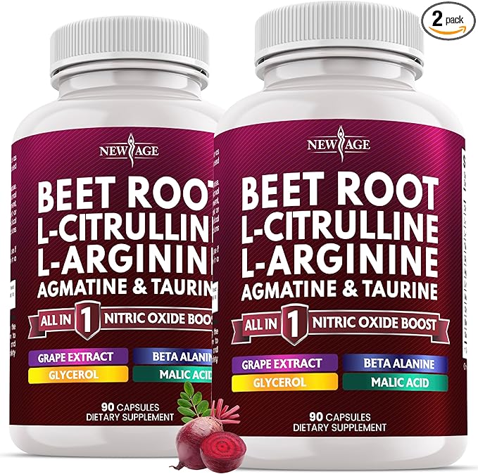 NEW AGE Beet Root Capsules - L Arginine, L Citrulline, Nitric Oxide, Beetroot Powder, Arginine, Citrulline Supplement – 180 Vegan Capsules