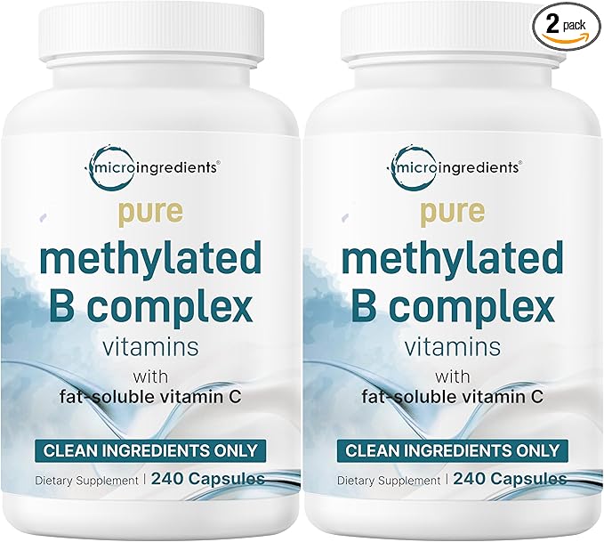 Micro Ingredients 2 Pack Pure Methylated B Complex, 480 Capsules | 11-in-1 Formula with B12, Thiamin, Folate, Inositol, Choline, & Vitamin C | Filler Free | Non-GMO