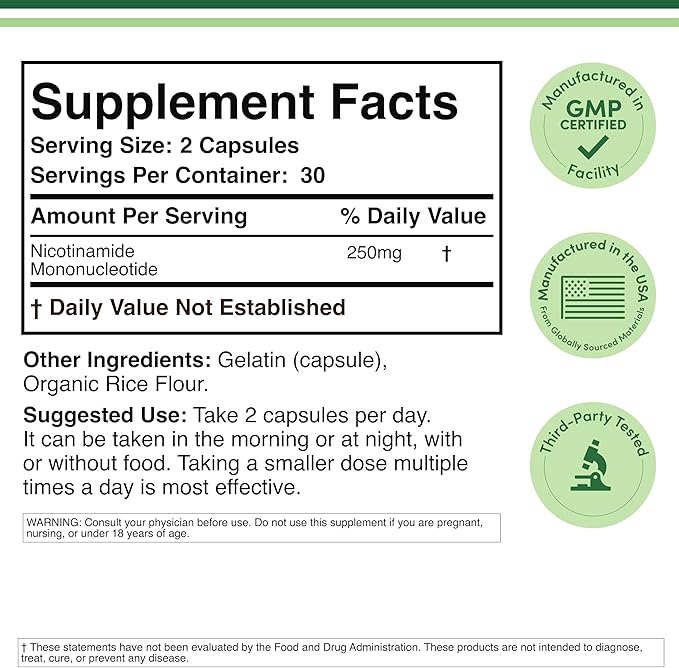 Double Wood Supplements NMN, 60 Capsules (125 mg per Capsule)
