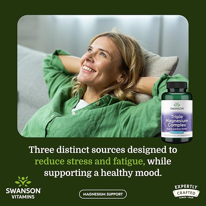 Swanson Triple Magnesium Complex - Mineral Supplement - Natural Support - Featuring Citrate, Oxide & Aspartate - (100 Capsules, 400mg Each, 4 Pack)