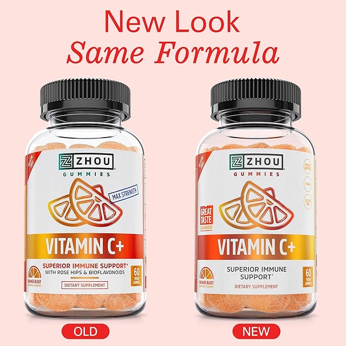 Zhou Vitamin C+ Gummies - Vitamin C Gummies for Adults and Kids, 270 mg per Gummy with Bioflavinoids and Acerola for Immune Support - 60 Vegan Gummies