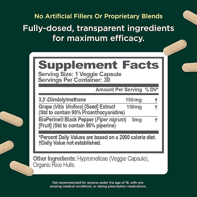 Genius Estrogen Balance, Dim Supplement - Blocker for Men & Women - Hormones, Hormonal Acne & Menopause - Aromatase Inhibitor with Grape Seed Extract & BioPerine - 30 Capsules