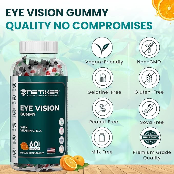 Eye Vision Gummies – 60 Berry-Flavored Vegan Gummies with Lutein, Zeaxanthin, Astaxanthin, DHA, Vitamins A, C, E – Gelatin-Free, Gluten-Free | Individually Wrapped