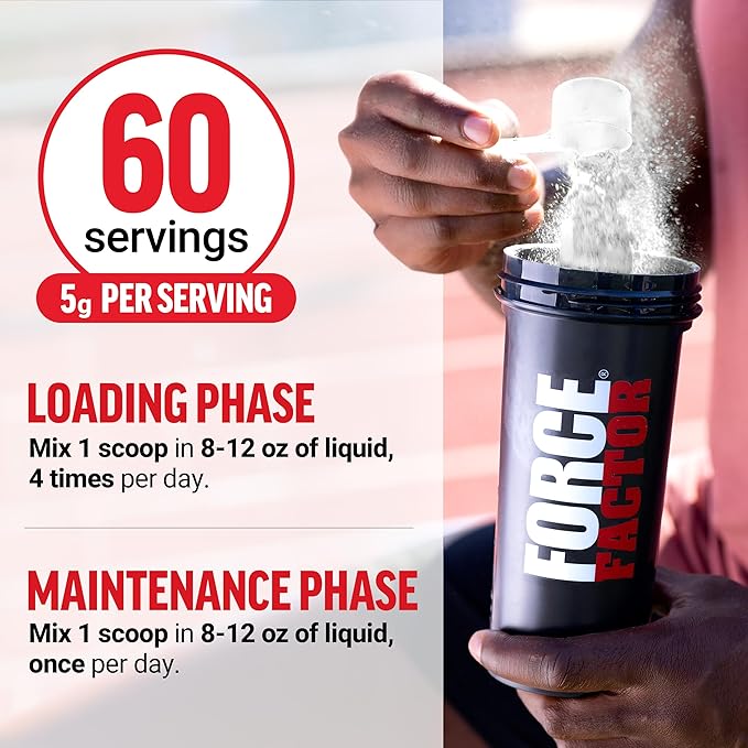 Force Factor Creatine Monohydrate Powder, 5g Micronized Dose to Support Muscle Growth, Strength, Recovery, Cognitive Health & Memory, Unflavored, 60 Servings