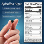 ENERGYBITS - Organic Spirulina Tablets - Plant-Based Algae Superfood - for Focus, Fitness, Energy - Plant Protein - Gluten Free - Collagen, Vitamin B12, Omega 3 - Keto & Vegan - 60 Algae Tablets