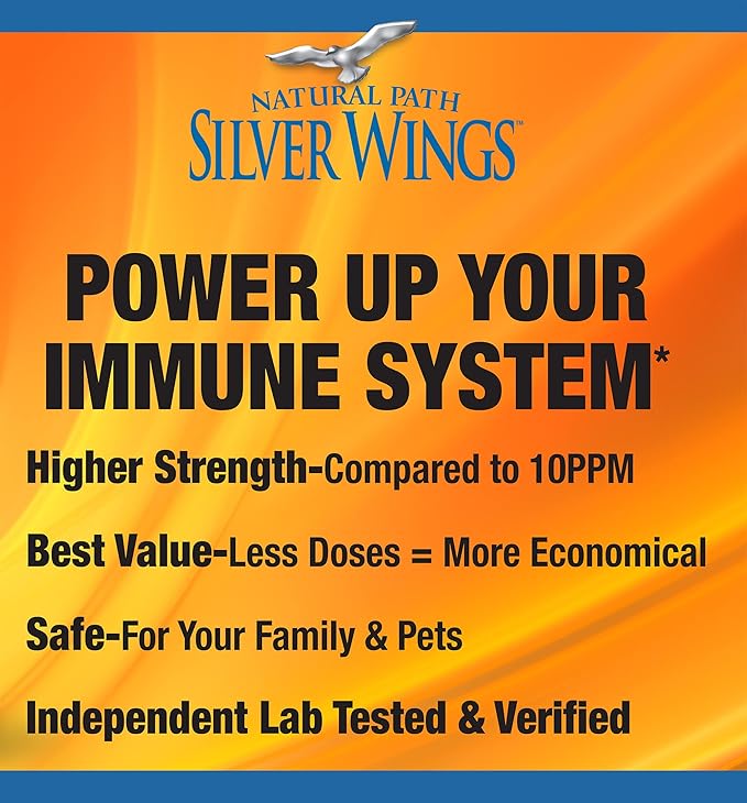 Natural Path Silver Wings Colloidal Silver Liquid - Enhanced Immune Support Supplement - 250ppm (1250mcg) - 2oz Spray