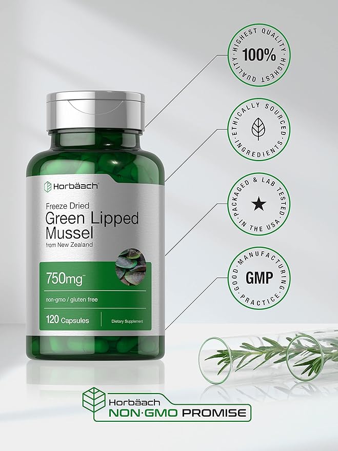 Horbäach Green Lipped Mussel |120 Capsules | from New Zealand | Premium Freeze Dried Mussel Powder | Non-GMO and Gluten Free