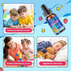 Magnesium Glycinate Liquid for Kids - with L-Theanine Omega-3, Vitamin B6, D3, Zinc - Kids Magnesium Drops for Sleep, Relaxation, Calm & Focus - 2 Fl Oz, Strawberry Flavor