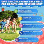 Kids Calcium Gummies + D3 & Magnesium for 4+, with Calcium Citrate Calcium Gluconate, Calcium Lactate,Probiotics & Prebiotics for Children Bone Health,Muscle Support,Digestive Health,Sugar Free 120Cts