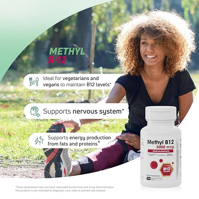 Vitamin B12 Methylcobalamin 3000 mcg – Fast Dissolve Vitamin B12 Sublingual Tablets, Methylated B12 & Folate, Natural Cherry Flavor – 100 Tablets
