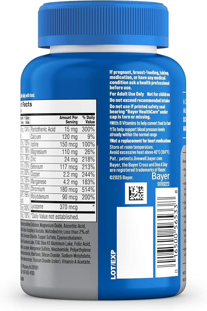 One A Day Men’s 50+ Multivitamins, Supplement with A, C, D, E and Zinc for Immune Health*, Calcium & More, 100 Tablets