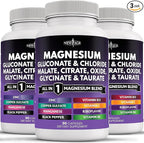NEW AGE Magnesium Supplement -Powerful Glycinate Citrate Malate Oxide Taurate Aspartate Gluconate Orotate & Mag Chloride Manganese Bone Health and Bone Strength, Joint Support- 270 Count