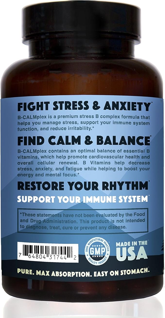 Natural Rhythm B-CALMplex B-Complex Vitamin Supplement, Comprehensive B Vitamin Blend with Methylfolate & B12, 3 Month Supply, 90 Capsules