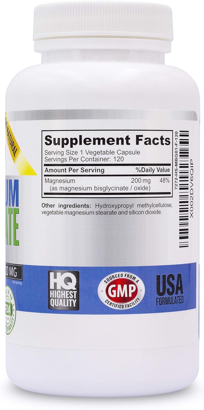 Magnesium Bisglycinate 200mg - 100% Chelated Capsules for Superior Absorption - Gentle Formula, No Laxative Effect - Sleep Energy Cramps Muscle Support - Fully Reacted & Buffered