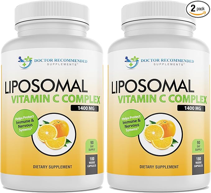 Liposomal Vitamin C 1400mg Per Serving - High Absorption Ascorbic Acid, Lypo-Spheric Vitamin C Complex Immune Support Supplement w/Powerful Antioxidants and Collagen Booster, (180 Veggie Caps 2 Pack)