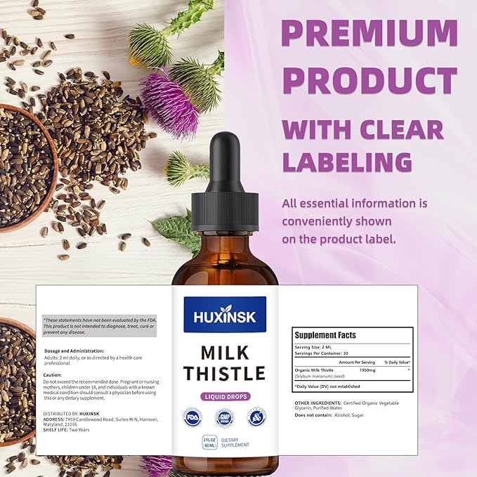 Milk Thistle Liquid Drops Extract | High-Potency Silymarin Complex | Supports Liver Health & Natural Detox | Alcohol-Free, 60ml Vegan Tincture