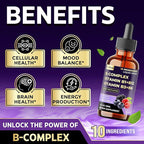 10in1 Vitamin B Complex Liquid Drops with B1 Thiamine, B12 Methylcobalamin, B2 Riboflavin, B3 Niacinamide, B5 Pantothenic Acid, B6 Pyridoxine, B7 Biotin and More - 30ml 1 Fl Oz