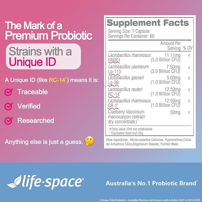Life-Space Urogen Probiotics for Women, Probiotics+Cranberry, 2 Month Serving, Women's Probiotic for PH Balance, Urinary Tract, Digestive & Immune Health, Lactobacillus reuteri, Non-GMO, 60 Ct