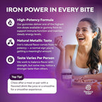 Extra Strength Iron Gummies for Women and Men - Potent 45mg per Serving Chewable Supplement for Women and Men with Vitamin C for Higher Absorption - Vegan Daily Iron Gummy No Artificial Flavors - 60Ct