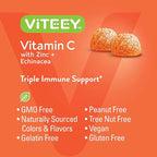 VITEEY Vitamin C Gummies for Adults & Teens with Zinc & Echinacea - Immune Support Gummies - Immune Booster - Vegan, Gelatin Free, Gluten Free, GMO Free - Tasty Vitamin C Chewable Orange Flavored