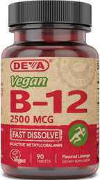 DEVA Nutrition Vegan Sublingual Fast Dissolve B-12 Tablets, 2500 mcg, 90 Count