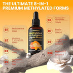 Methylated B Complex Liquid Drop, Liquid B Complex Vitamins for Women, with Methyl B12, Methylfolate, B1, B3, B5, B6, B7, C, Omega-3, Inositol, Magnesium, TMG Supplement for Energy Support, 2 FL OZ