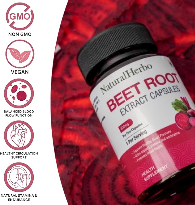 Beetroot Capsules 800mg Tablets | Heart Health, Blood Pressure Support Supplement for Natural Energy & Antioxidant Boost Extract Supplement | Ayurveda Suggested (60 Vegan Capsules)