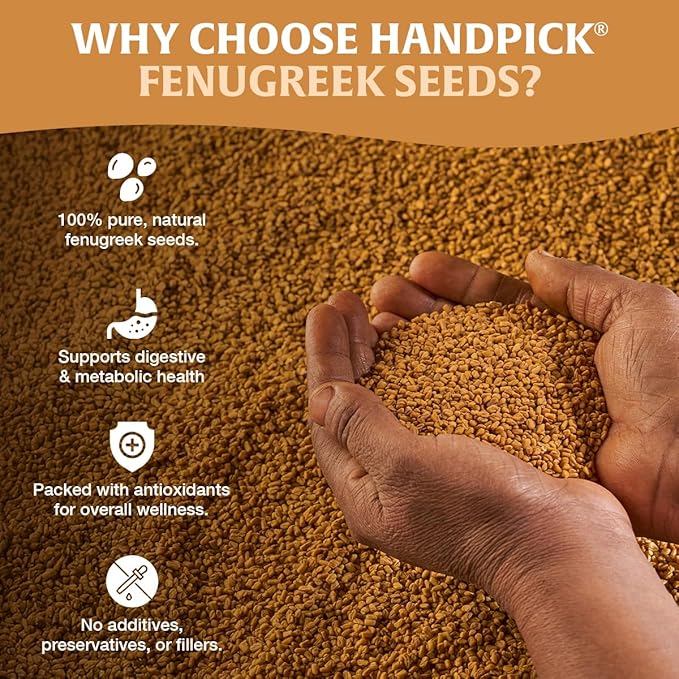 HANDPICK Fenugreek Seeds (14oz) ALL NATURAL Fenugreek - Indian Origin Whole Methi Seeds (Trigonella Foenum Graecum) Fenogreco En Semillas | Resealable Ziplock Pouch