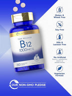 Carlyle B12 Vitamin 1000 mcg | 250 Count | Time Release Tablets | as Cyanocobalamin | Vegetarian, Non-GMO & Gluten Free Supplement