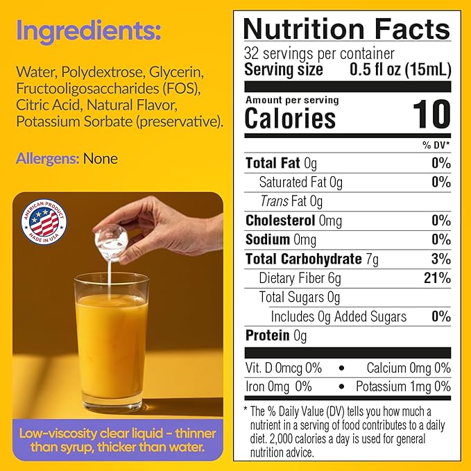 Medtrition HyFiber Liquid Fiber for Kids in Only One Tablespoon, Supports Regularity and Softer Stools, FOS Prebiotics for Gut Health, 6 Grams of Fiber, 32 Servings per Bottle 16 Fl Oz (Pack of 2)