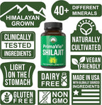 PrimaVie Purified Shilajit Capsules Made with Pure Shilajit Powder. Clinically Tested Natural Supplement with 40+ Trace Minerals, Fulvic Acid. Tablets Support Mitochondria + Brain Function