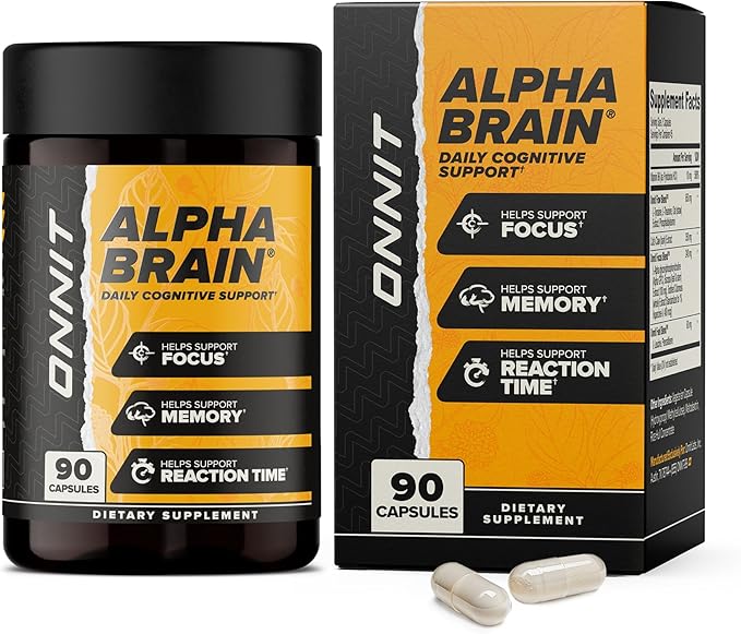 ONNIT Alpha Brain Nootropic Brain Supplement for Focus, Memory, Mental Clarity, Cognitive Support with L-Theanine and Vitamin B6, 90 Count Capsules