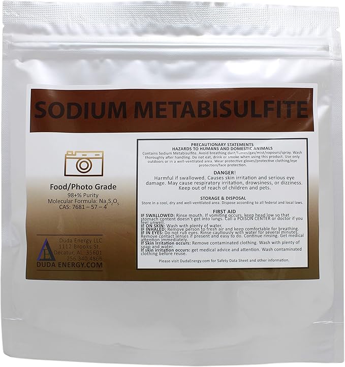 Duda Energy meta08f Sodium Metabisulfite Food Grade/Photo Grade 98.6+% Purity White Granular Solid Crystals, 8 oz.