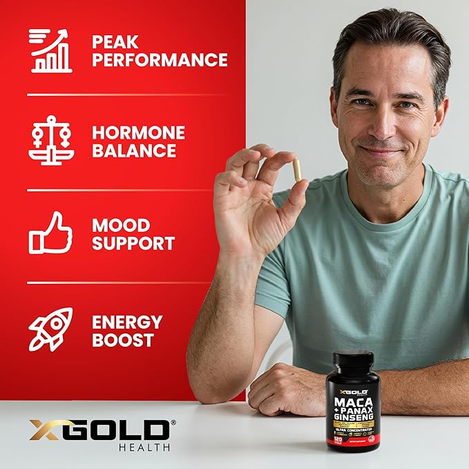 Maca Root Capsules 20:1 Extract + Korean Panax Ginseng10:1 Extract - 20x Concentrated Black + Red + Yellow Maca Root, 10x Concentrated Panax Ginseng Capsules - Ultra Potent & Highly Purified