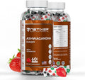 Ashwagandha Gummies – Vegan, Strawberry Flavor – with KSM-66 300mg & Vitamin D2 50mcg – Gluten-Free, Gelatin-Free, Non-GMO – 60 Gummies – Adaptogen Supplement for Adults