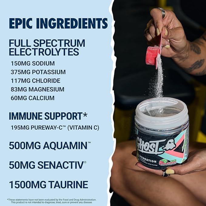 GHOST Hydration Tub, Electrolyte Powder, Kiwi Strawberry - Sugar Free Instant Electrolyte Drink Mix - Caffeine-Free Daily Hydration & Immune Support with Clean Formula - 40 Servings