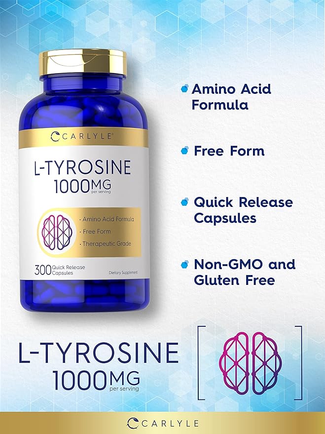Carlyle L Tyrosine Capsules 1000mg | 300 Count | Therapeutic Grade | for Men and Women | Non-GMO & Gluten Free Supplement