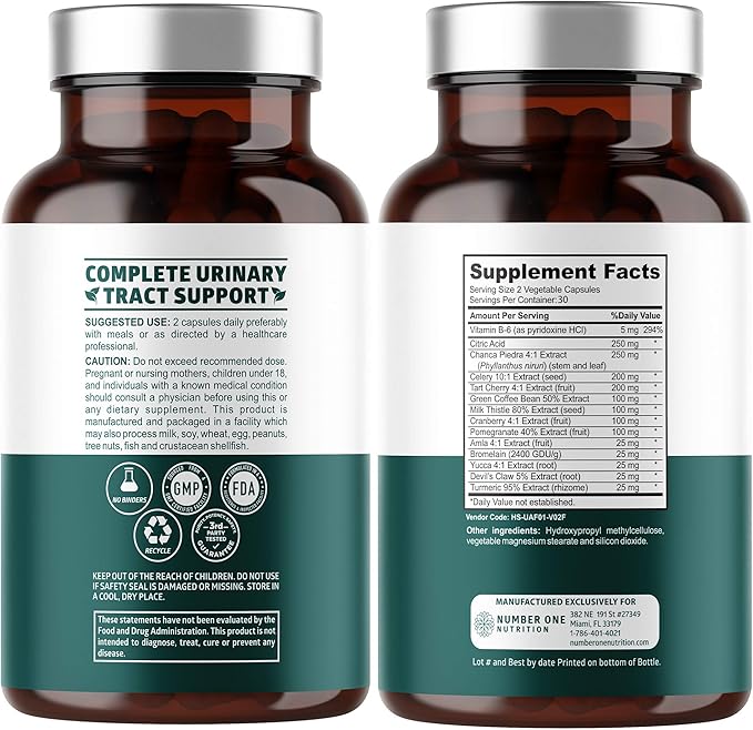 Number One Nutrition N1N Premium D-Mannose with Cranberry & Hibiscus [1350mg], 120 Capsules, and Uric Acid Support with 14 Potent Herbs, 60 Capsules, 2 Pack Bundle