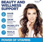 Biotin Gummies with Collagen & Keratin - Hair Growth Support, Skin and Nail Strength Vitamins for Women & Men - Vitamin B7 + B-Complex, MSM, Bamboo Extract - Beauty Chew Supplement - 60 Gummy Bears